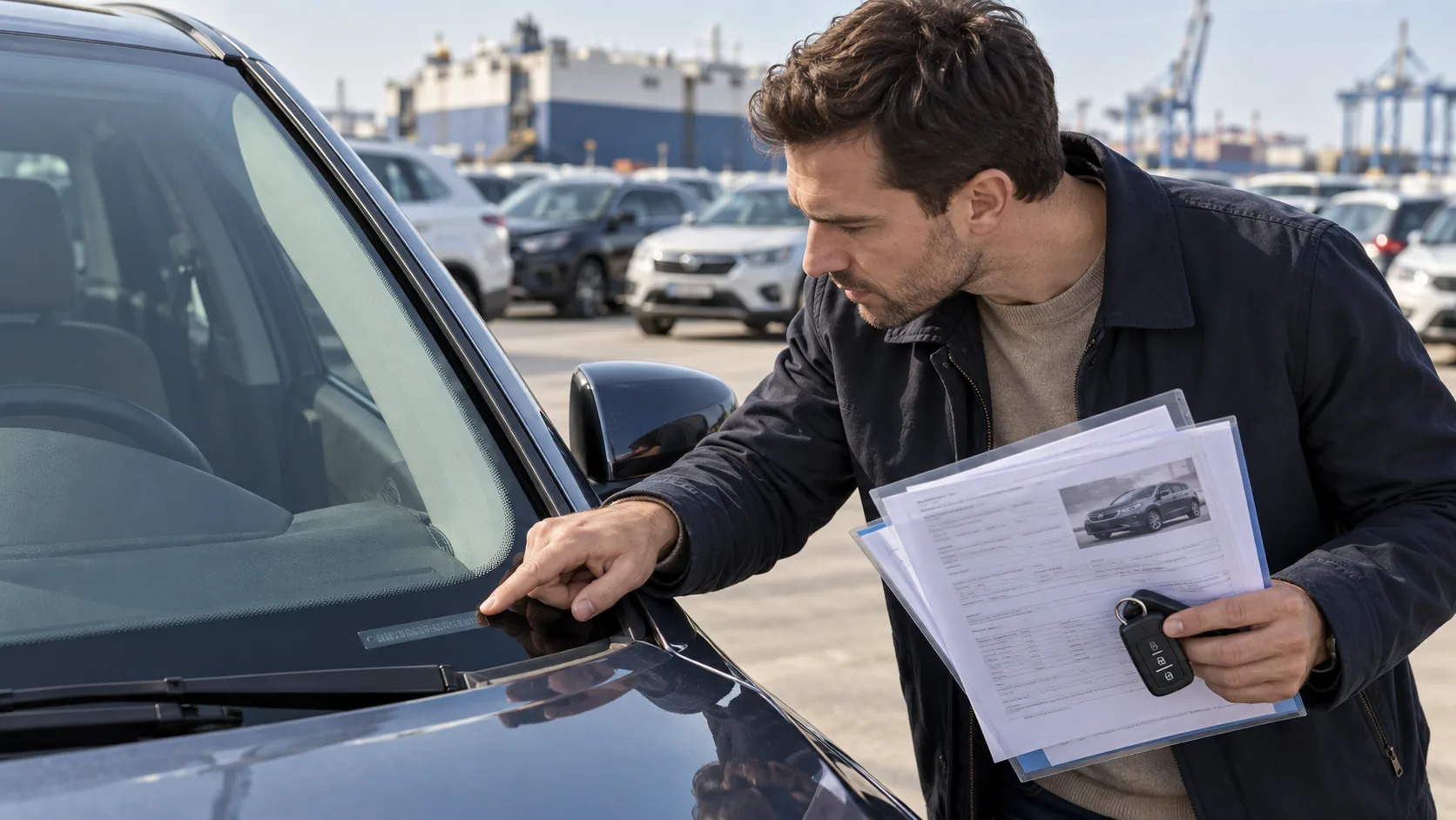 Покупатель осматривает ввезённый автомобиль и документы